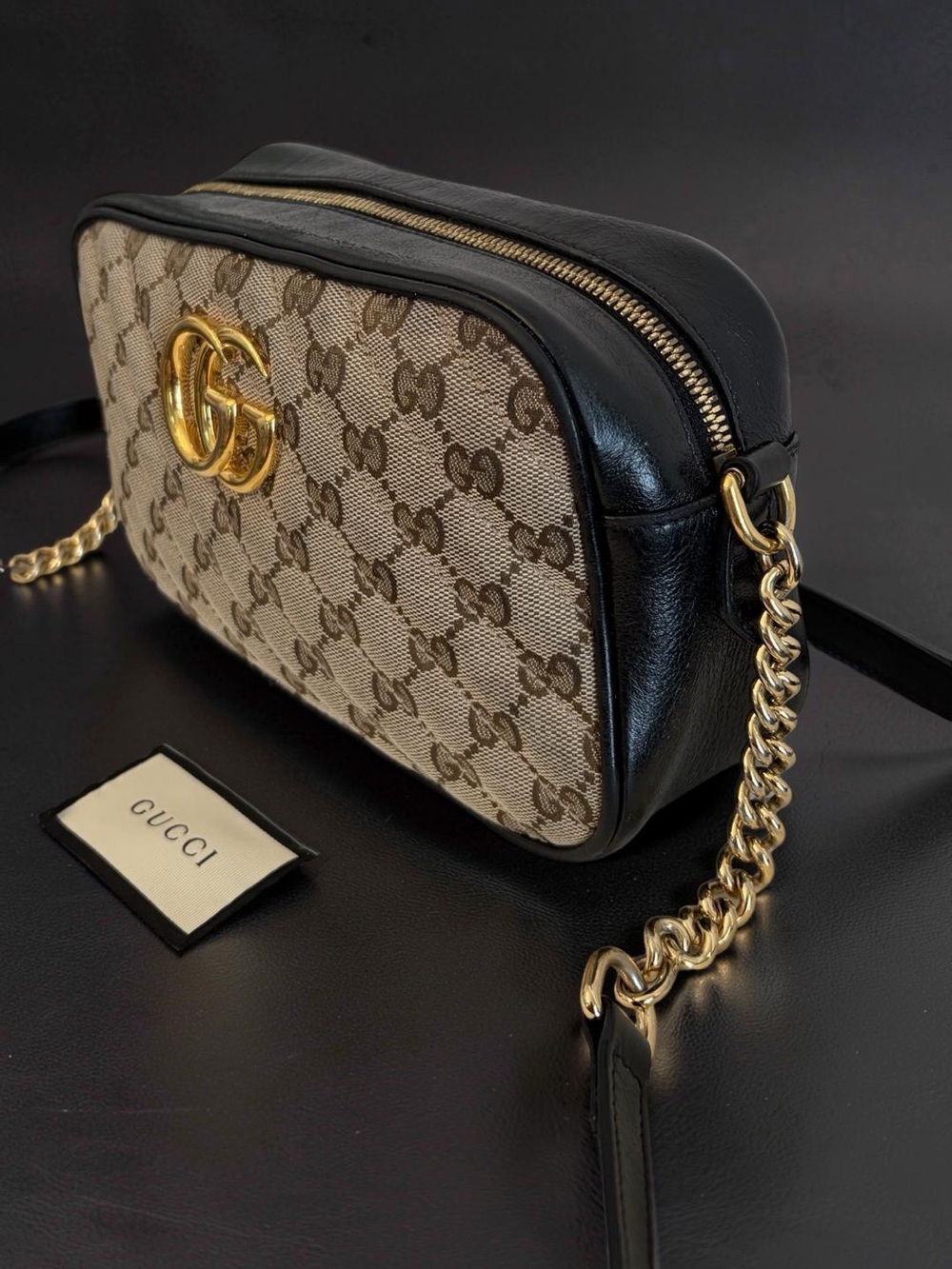 Gucci Marmont Quilted Small Shoulder Crossbody Camara Bag Canvas Black Leather - Picture 13 of 16